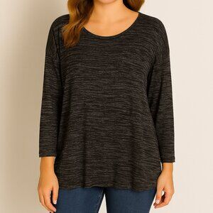 Emily Daniels Black Gray Mélange Lightweight Long Sleeve Tunic Top XL